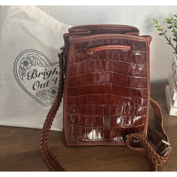 Vintage Brighton Brown Crocodile Like Leather bucket Purse 1999 EUC - Picture 2 of 4